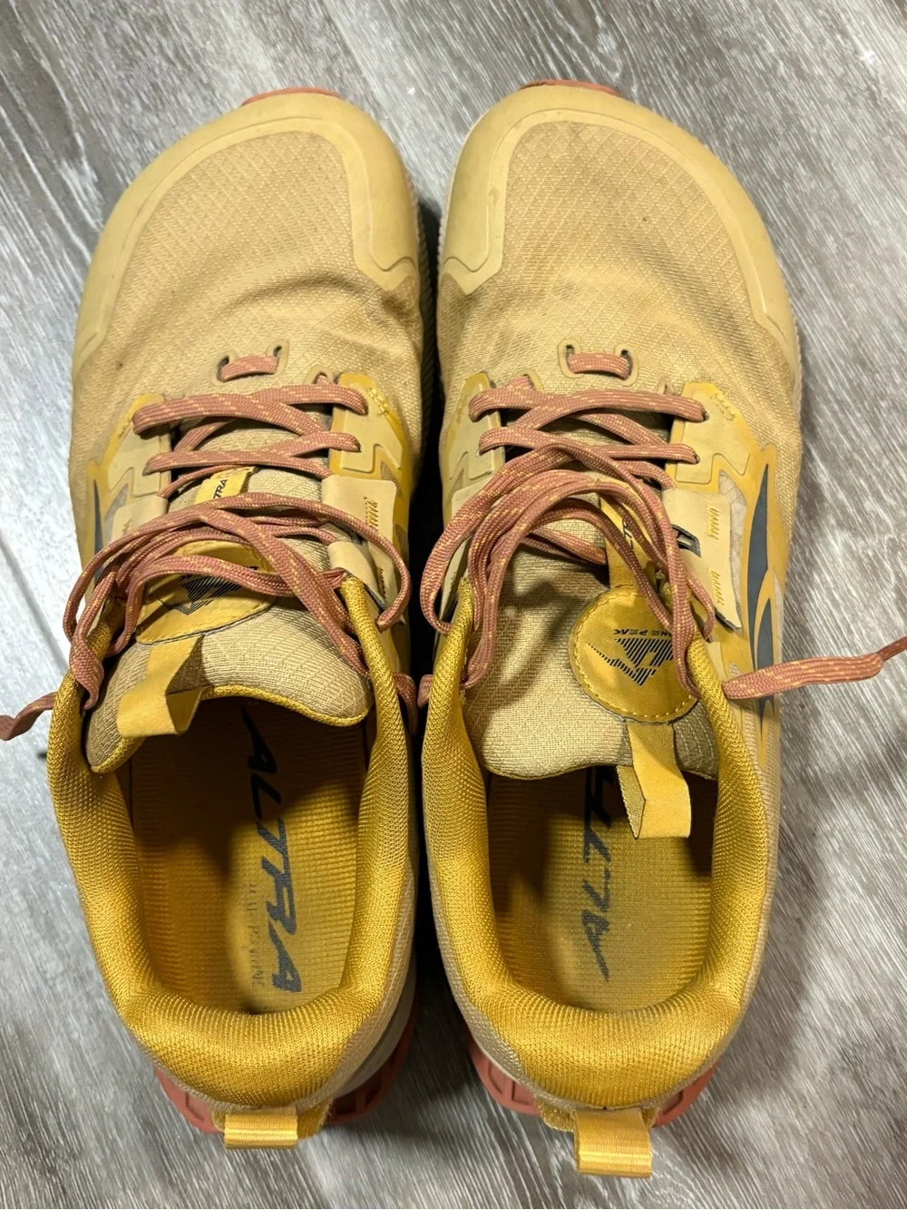 Altra Men's Mustard Yellow Trail Runners with Coral Laces